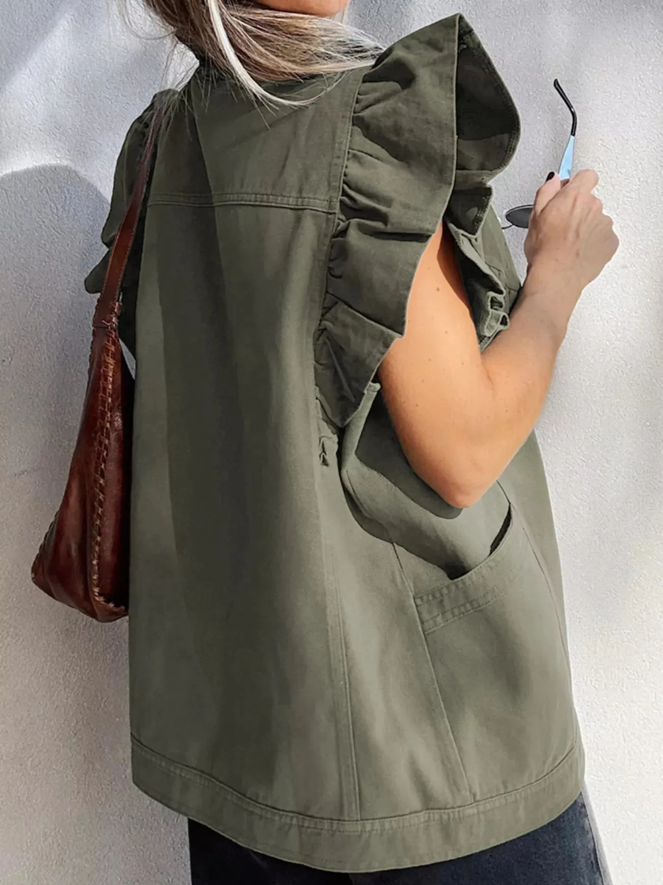 Ruffled Patchwork Denim Jacket Vest sold by Charming Charlie product image thumbnail 2