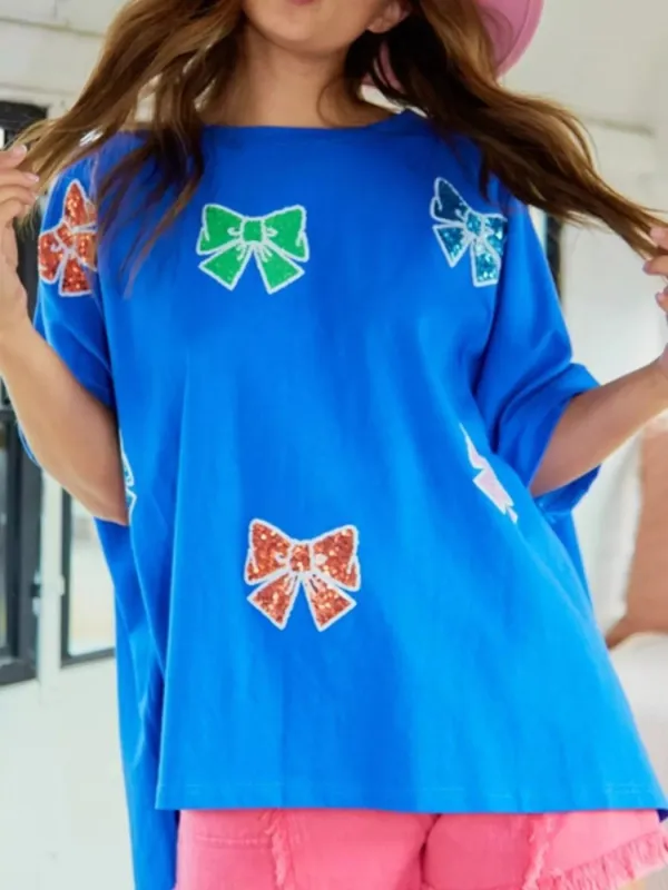 Sequin Bow Round Neck T-Shirt sold by Charming Charlie