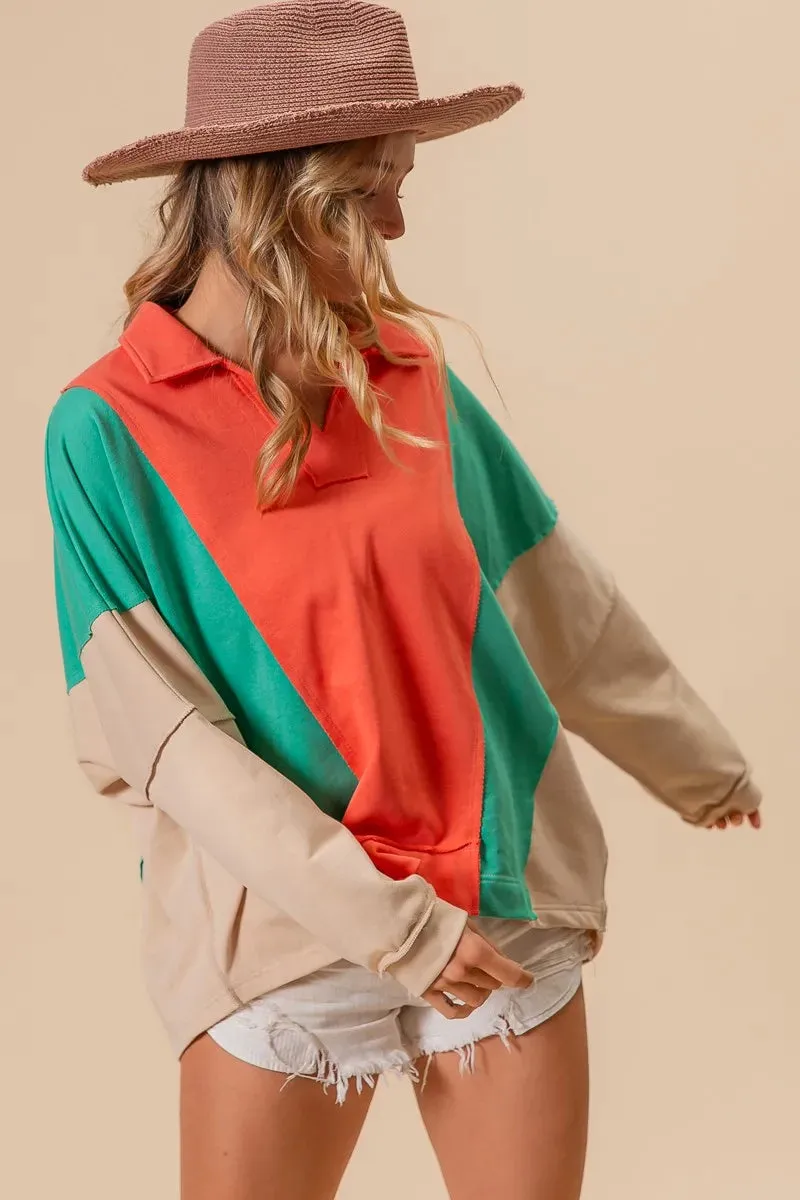 BiBi Colorblock Exposed Seam French Terry Sweatshirt sold by Charming Charlie product image thumbnail 4