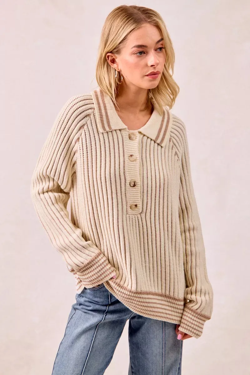 BiBi Half Button Ribbed Two Tone Sweater sold by Charming Charlie product image thumbnail 5