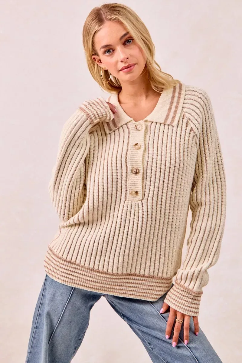 BiBi Half Button Ribbed Two Tone Sweater sold by Charming Charlie product image thumbnail 2