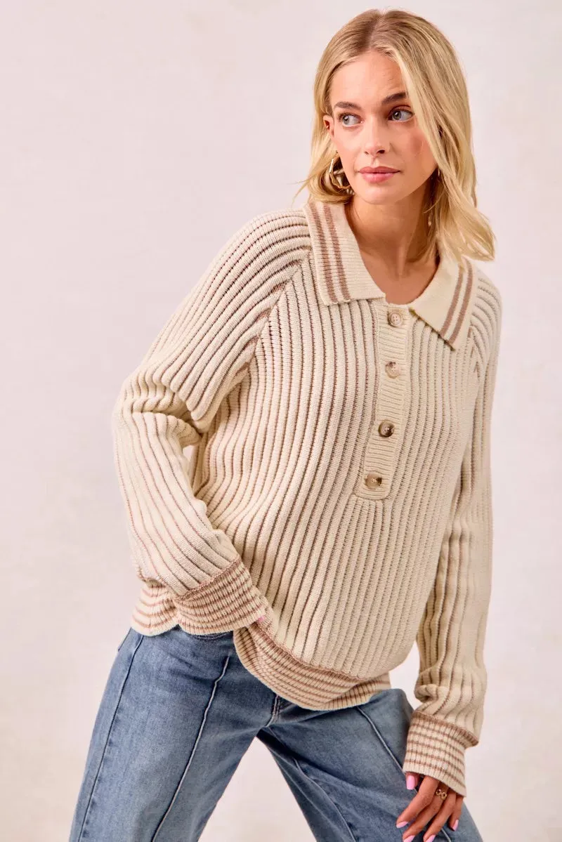 BiBi Half Button Ribbed Two Tone Sweater sold by Charming Charlie product image thumbnail 3