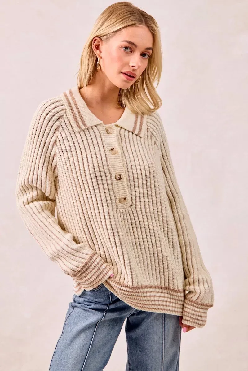 BiBi Half Button Ribbed Two Tone Sweater sold by Charming Charlie product image thumbnail 4