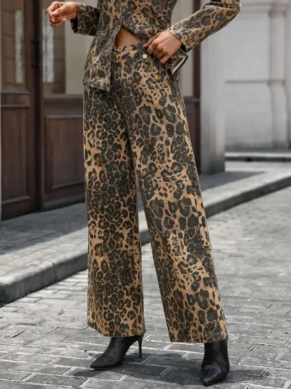 Leopard Wide-Leg Jeans sold by Charming Charlie