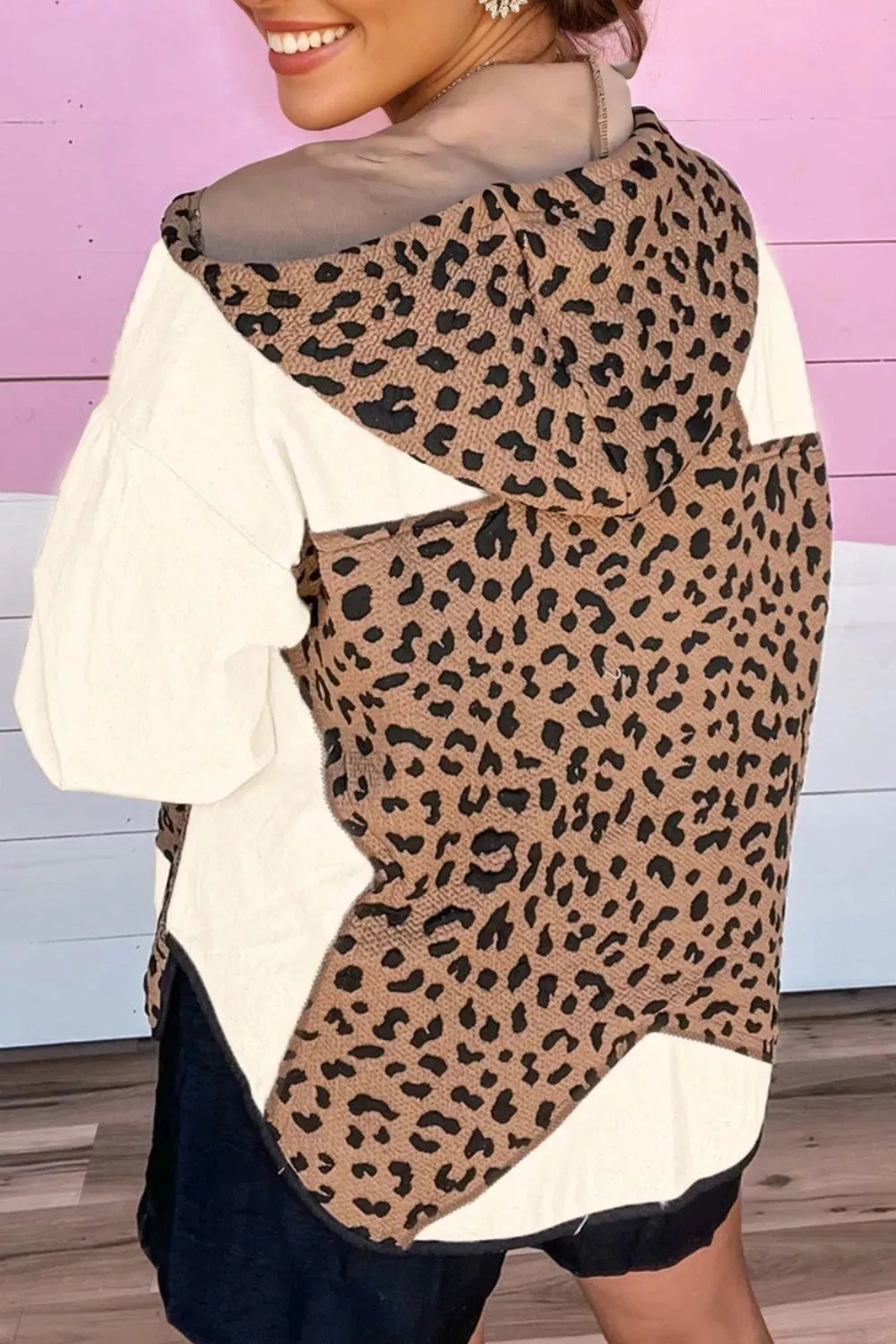 Drawstring Leopard Long Sleeve Hooded Jacket sold by Charming Charlie product image thumbnail 2