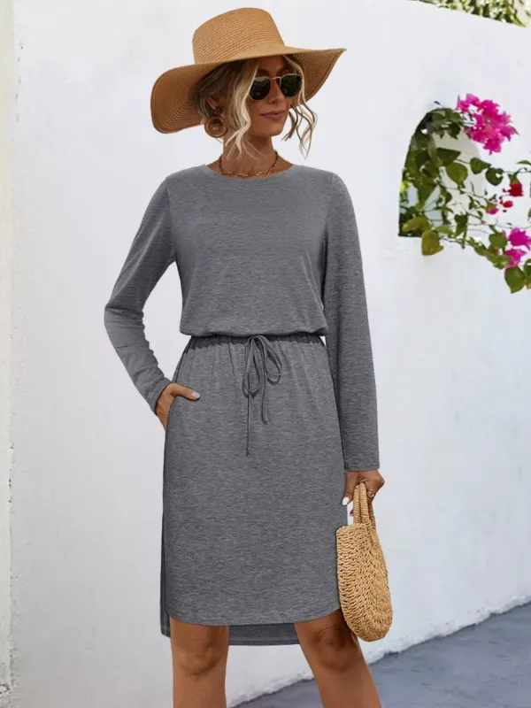 Long Sleeve Drawstring Midi Dress sold by Charming Charlie