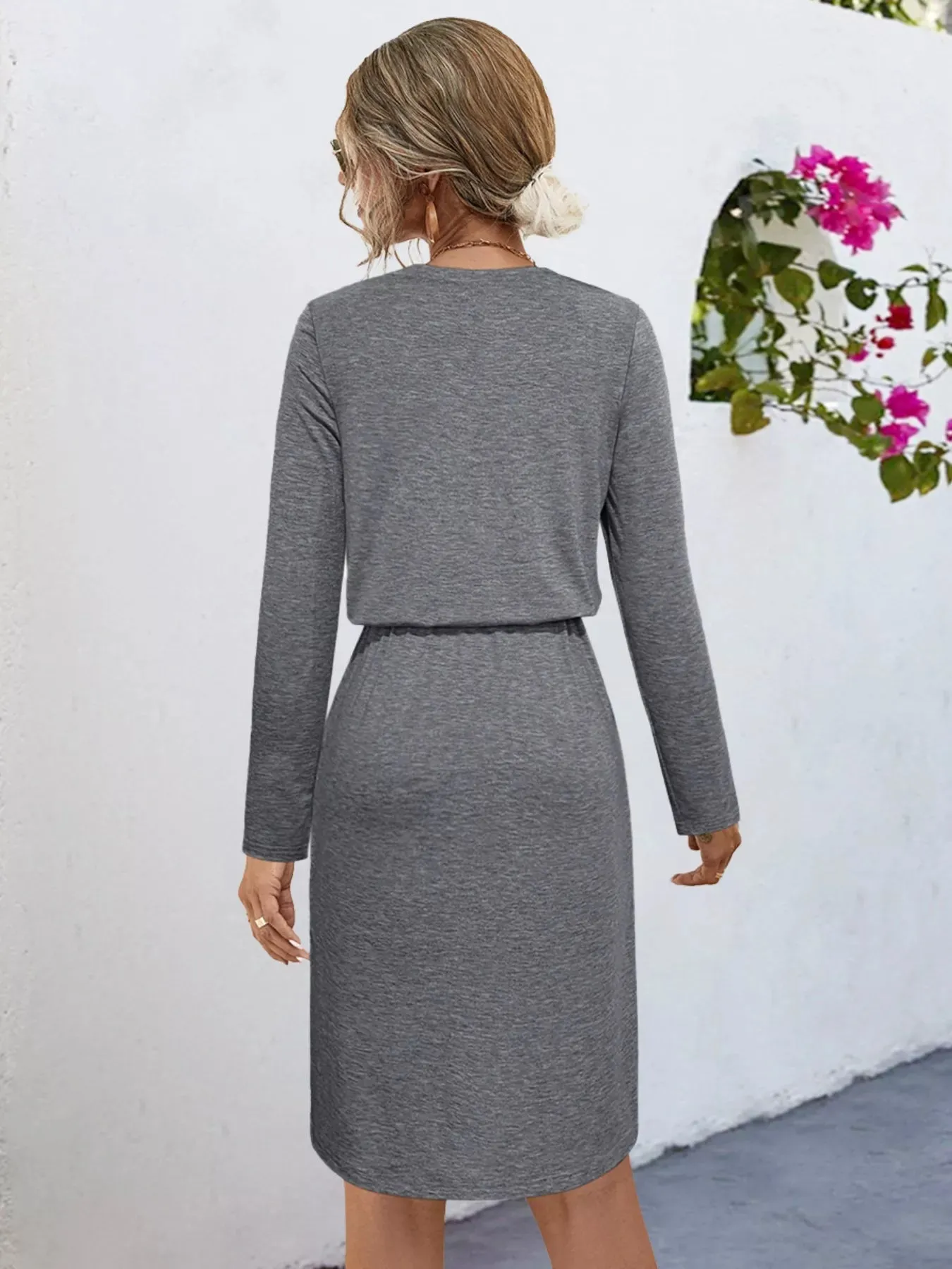 Long Sleeve Drawstring Midi Dress sold by Charming Charlie product image thumbnail 2