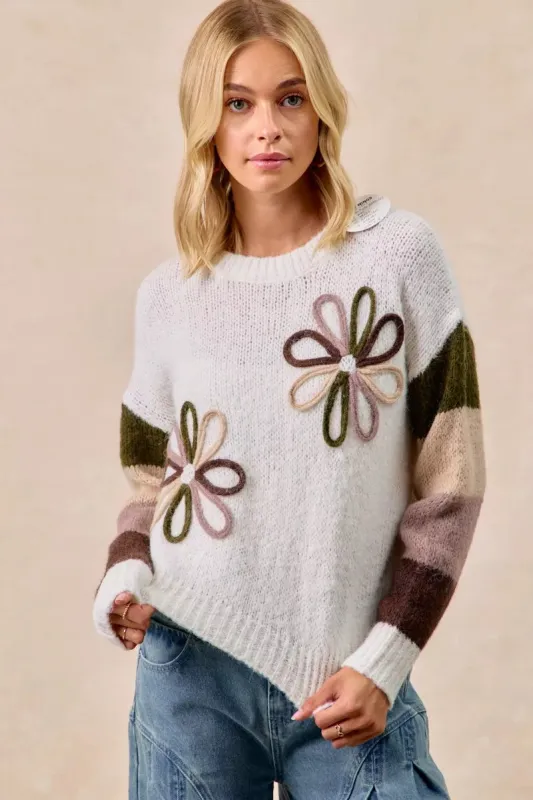 BiBi Flower Color Block Sweater sold by Charming Charlie