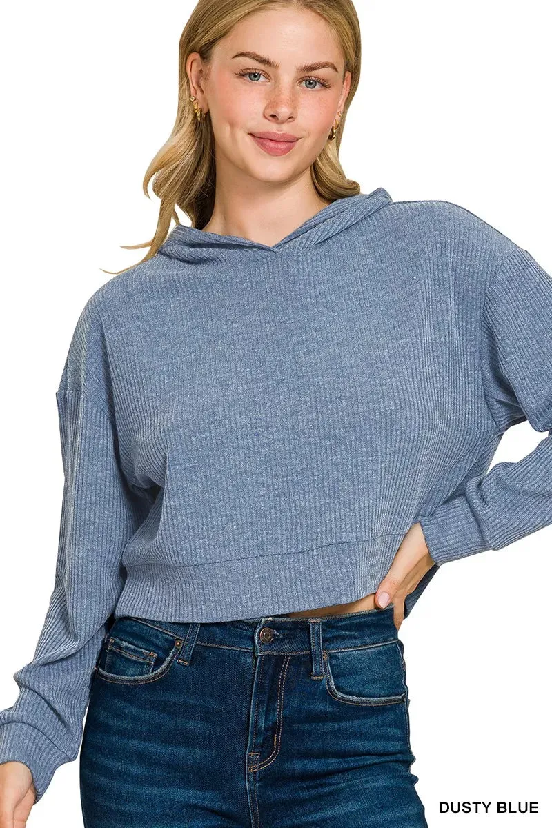 Zenana Drop Shoulder Ribbed Crop Hoodie sold by Charming Charlie