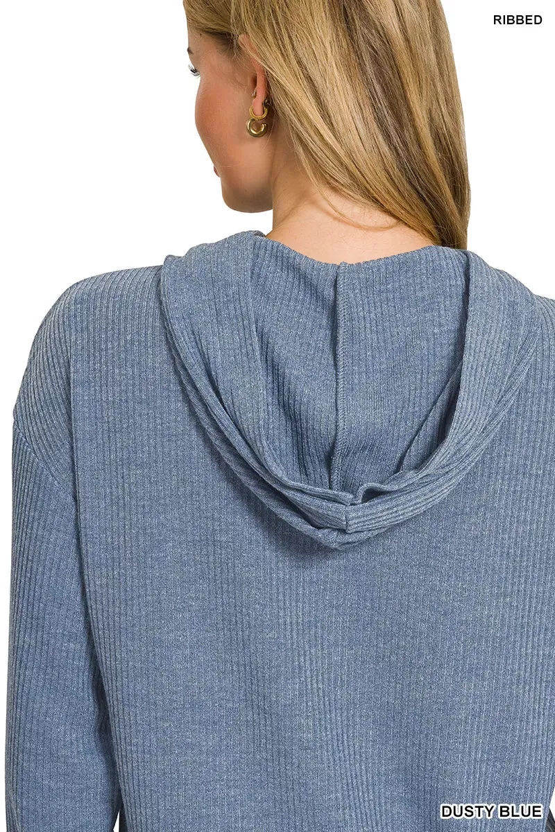 Zenana Drop Shoulder Ribbed Crop Hoodie sold by Charming Charlie product image thumbnail 3