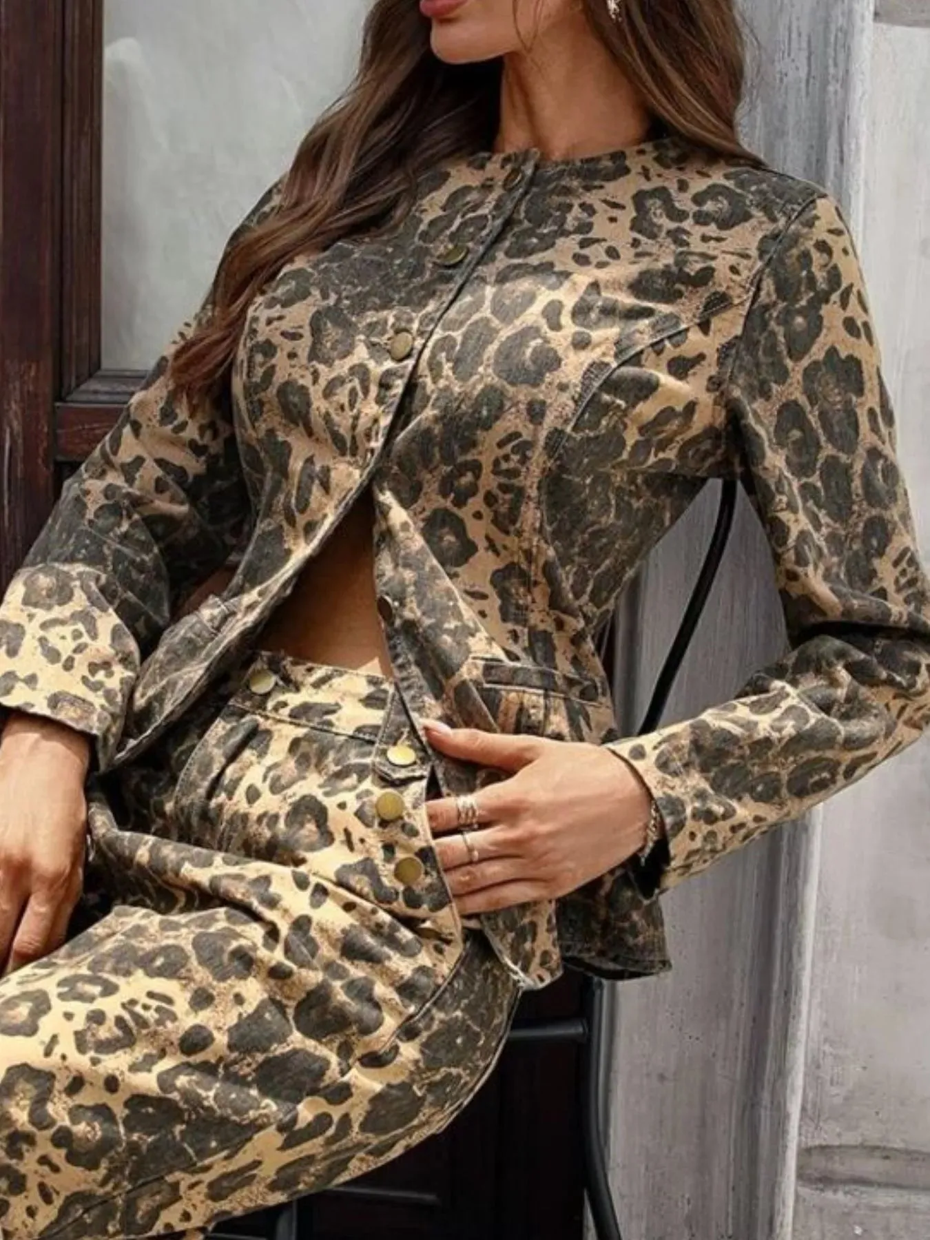 Leopard Button Up Long Sleeve Denim Shirt sold by Charming Charlie product image thumbnail 4