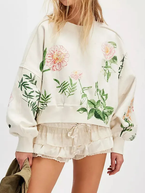 Printed Round Neck Dropped Shoulder Sweatshirt sold by Charming Charlie