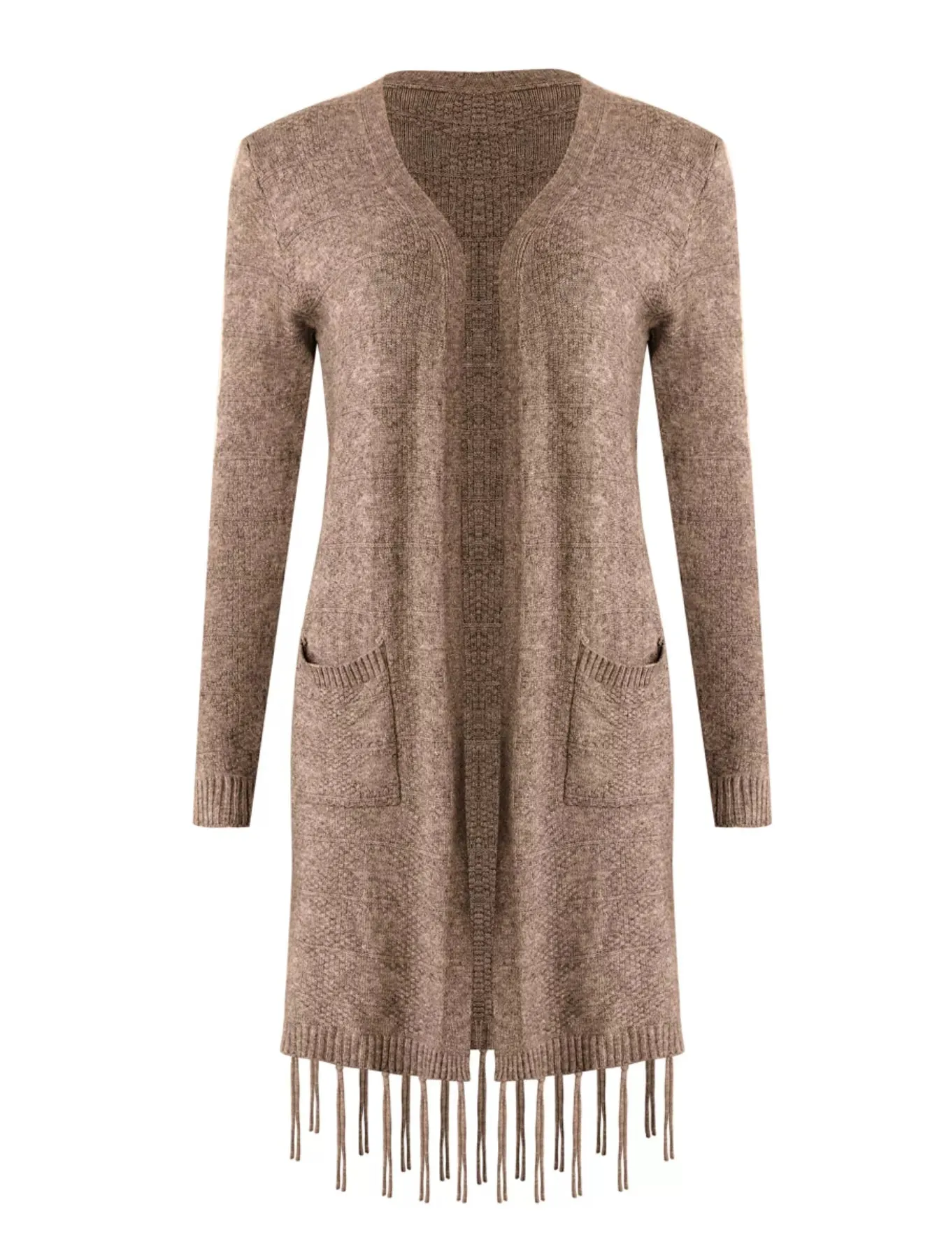 Open Front Fringe Longline Cardigan with Pockets sold by Charming Charlie product image thumbnail 2