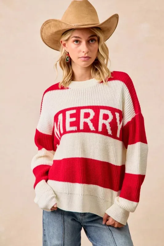 BiBi Christmas Merry Lettering Sweater sold by Charming Charlie