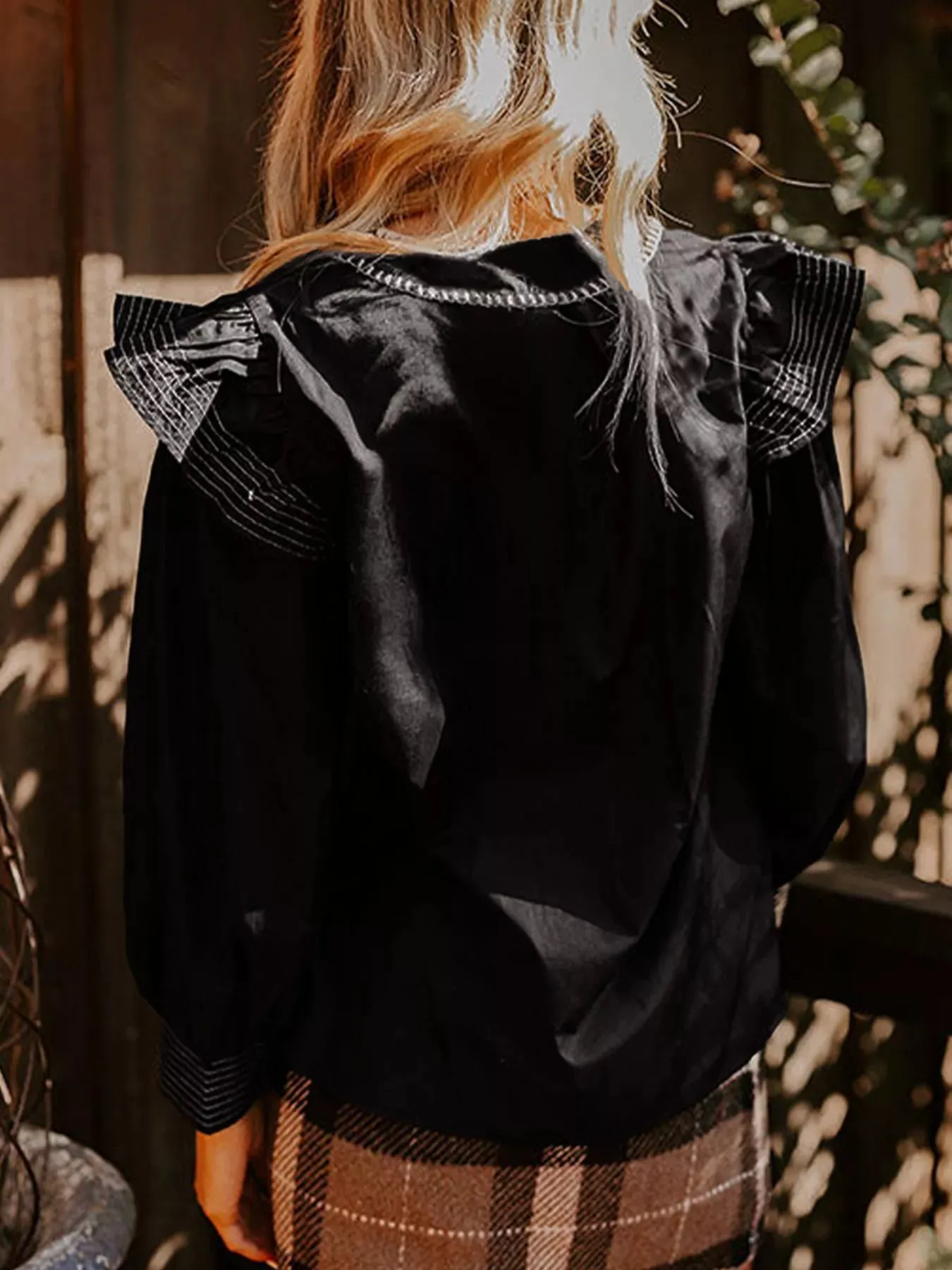 Ruffled Notched Long Sleeve Blouse sold by Charming Charlie product image thumbnail 2