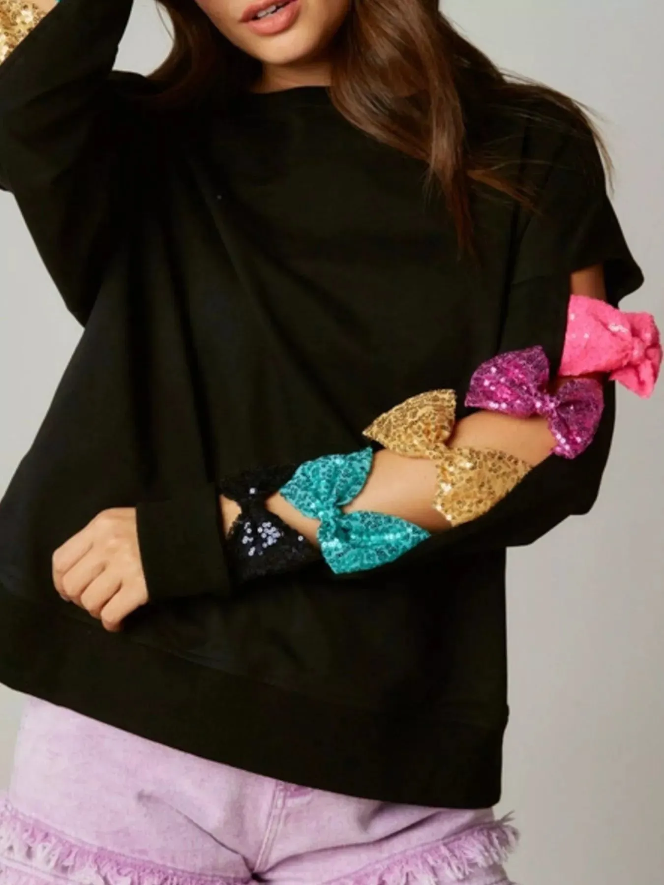 Sequin Bow Cutout Round Neck Sweatshirt sold by Charming Charlie product image thumbnail 3