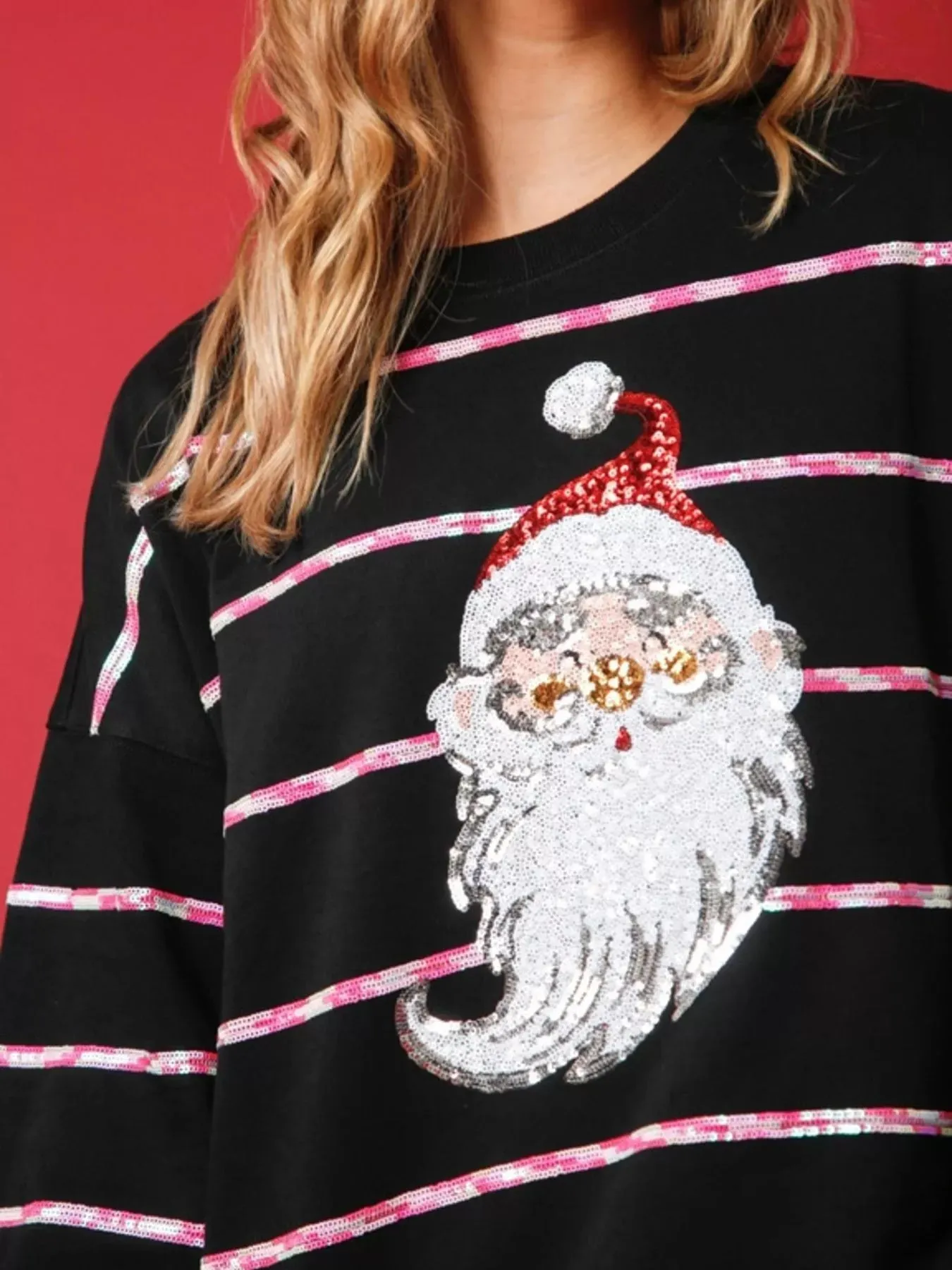 Christmas Santa Striped Long Sleeve Sweatshirt sold by Charming Charlie product image thumbnail 2