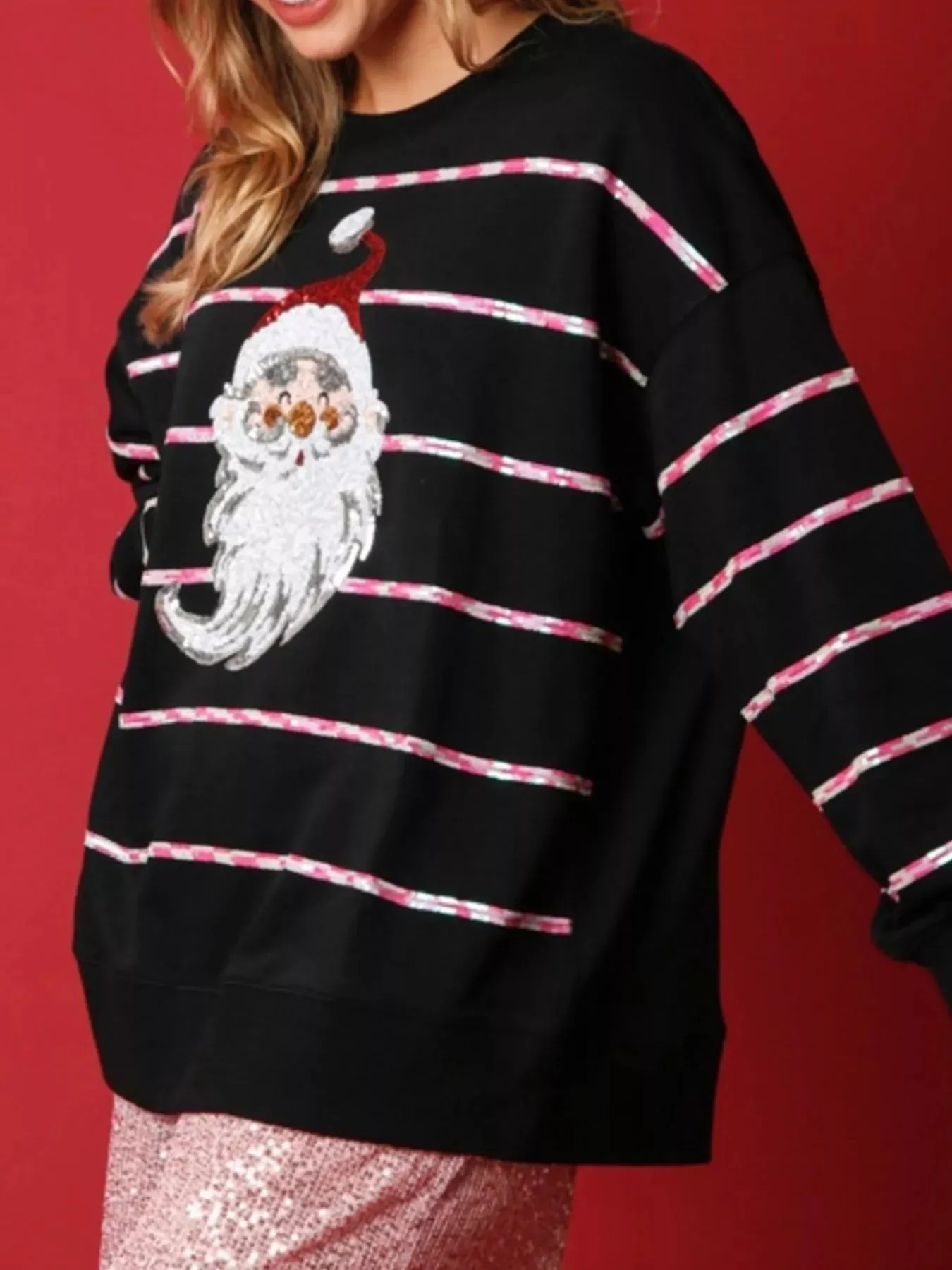 Christmas Santa Striped Long Sleeve Sweatshirt sold by Charming Charlie product image thumbnail 3