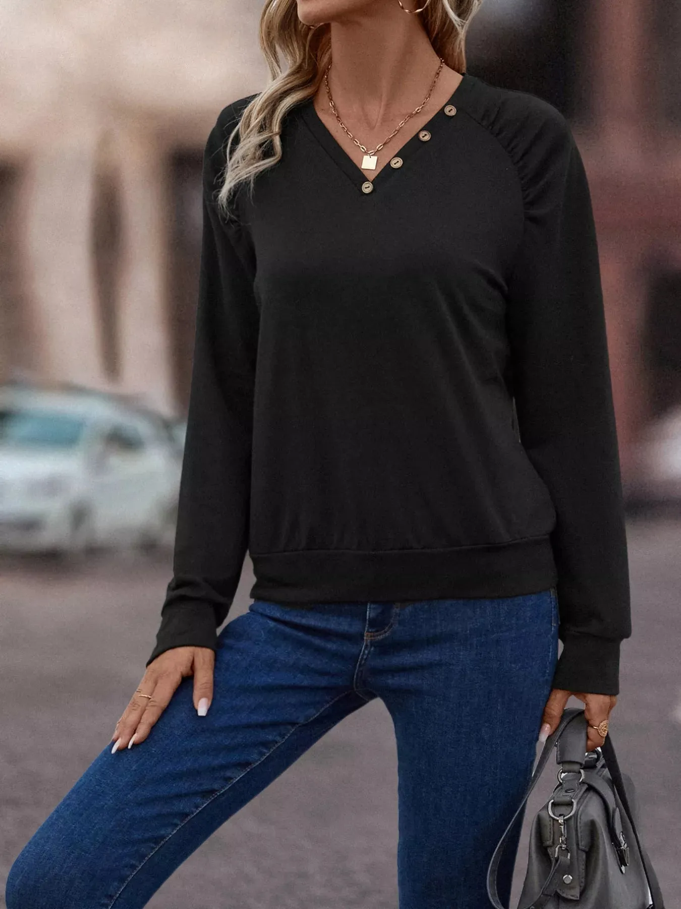 V-Neck Long Sleeve T-Shirt sold by Charming Charlie product image thumbnail 3