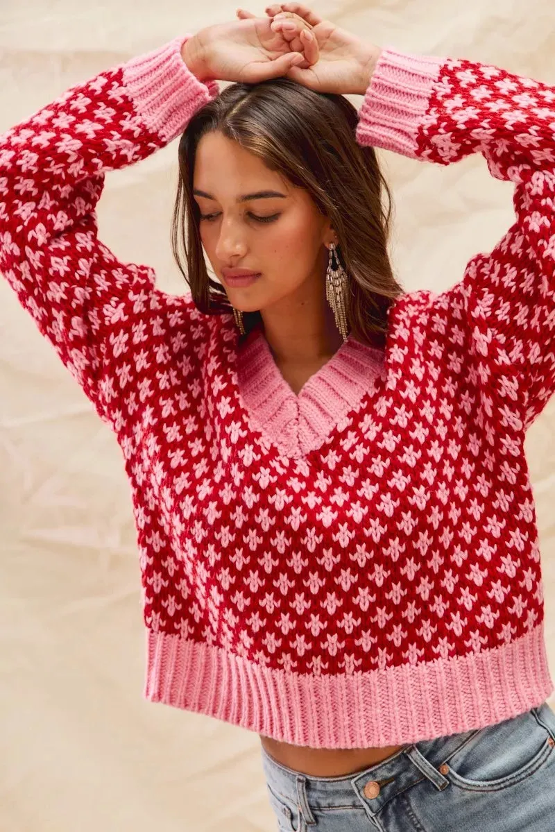SO ME Color Block Textured Christmas Sweater V Neck Top sold by Charming Charlie product image thumbnail 4