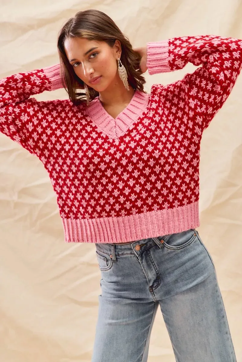 SO ME Color Block Textured Christmas Sweater V Neck Top sold by Charming Charlie product image thumbnail 5
