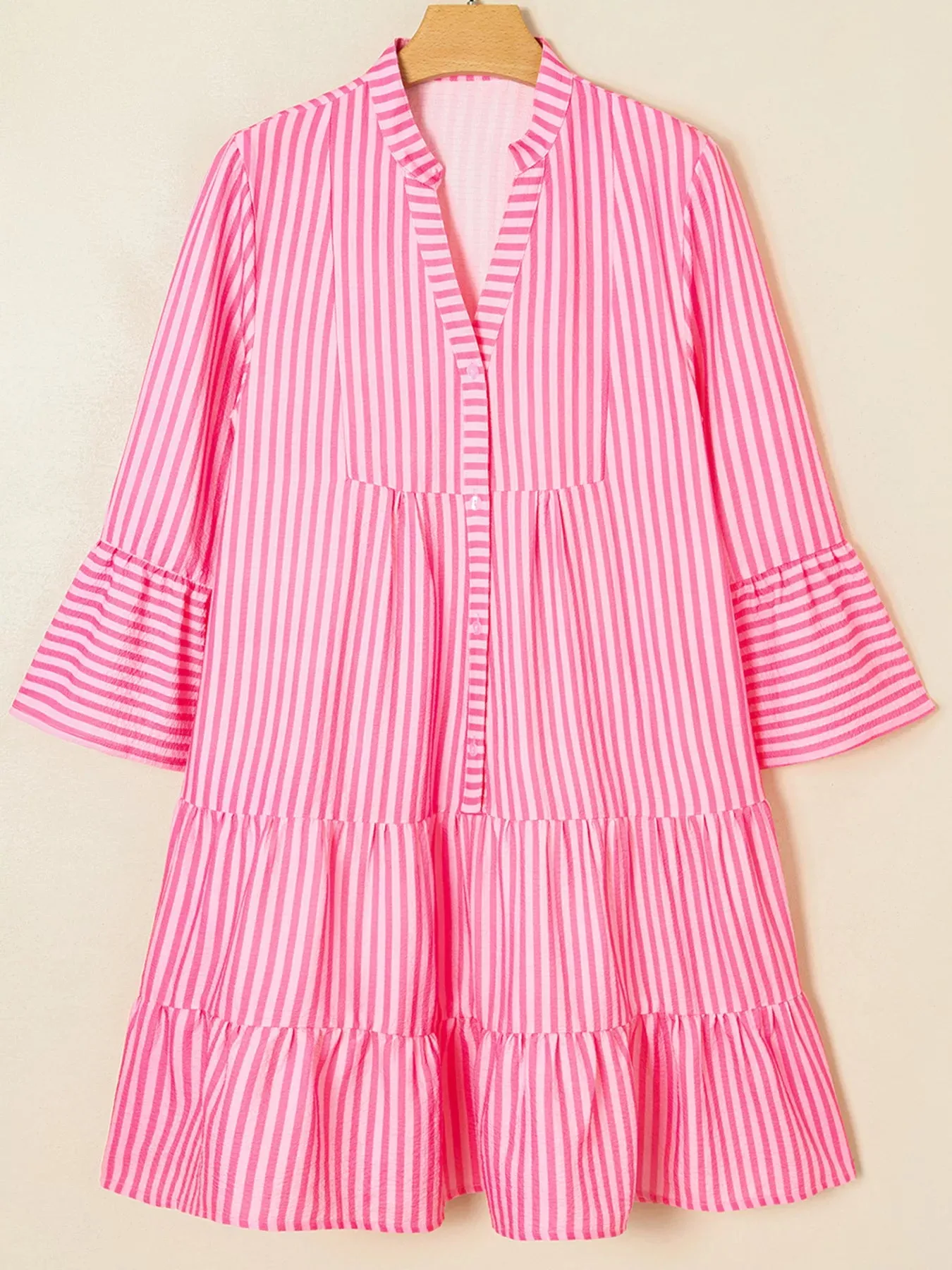 Stripe Flare Sleeve Half Placket Tiered Flowy Mini Dress sold by Charming Charlie product image thumbnail 3