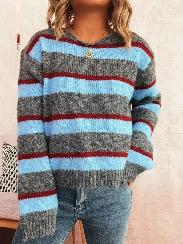 Striped Round Neck Long Sleeve Sweater sold by Charming Charlie