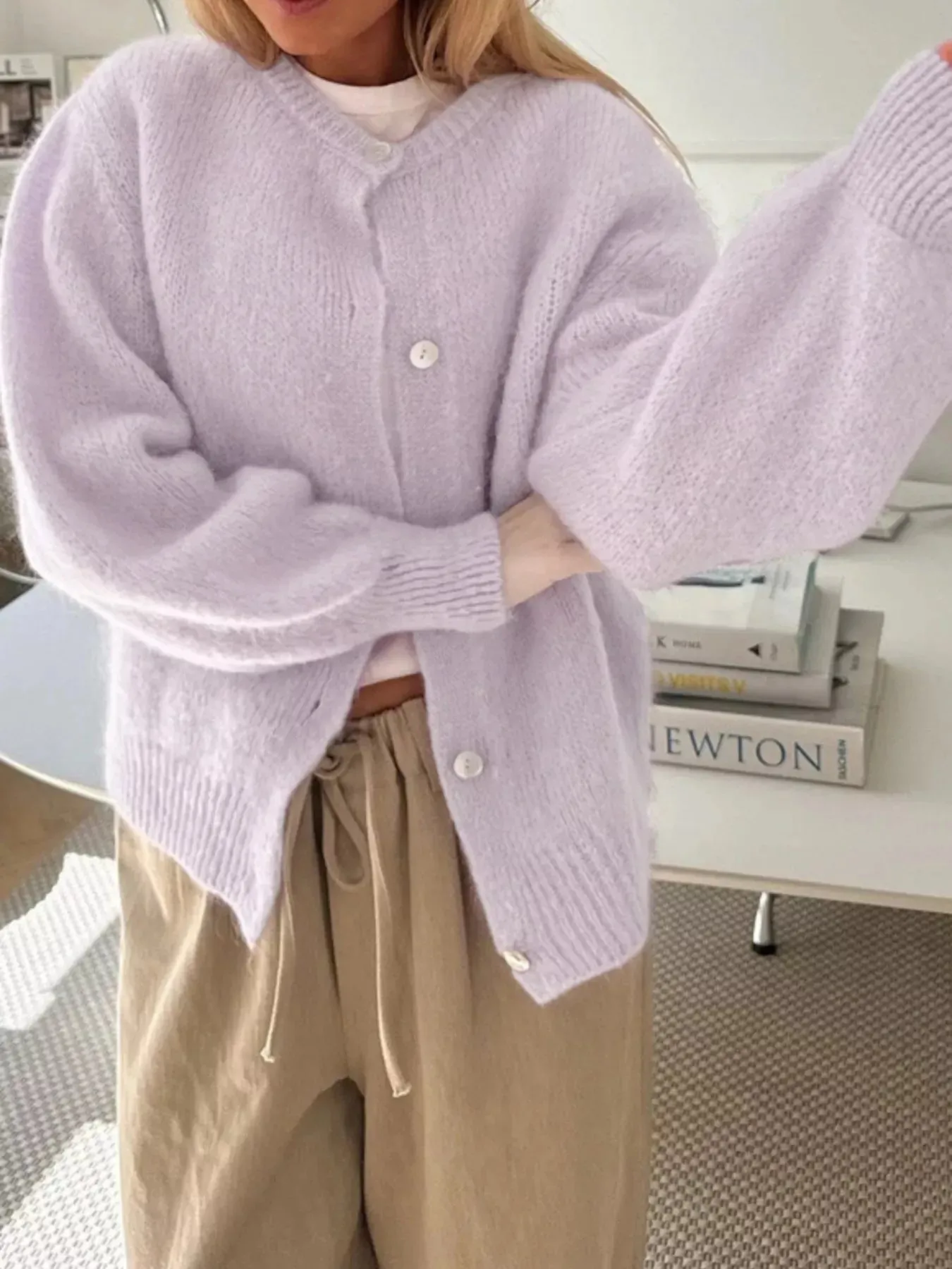 Button-Front Round Neck Cardigan sold by Charming Charlie product image thumbnail 4