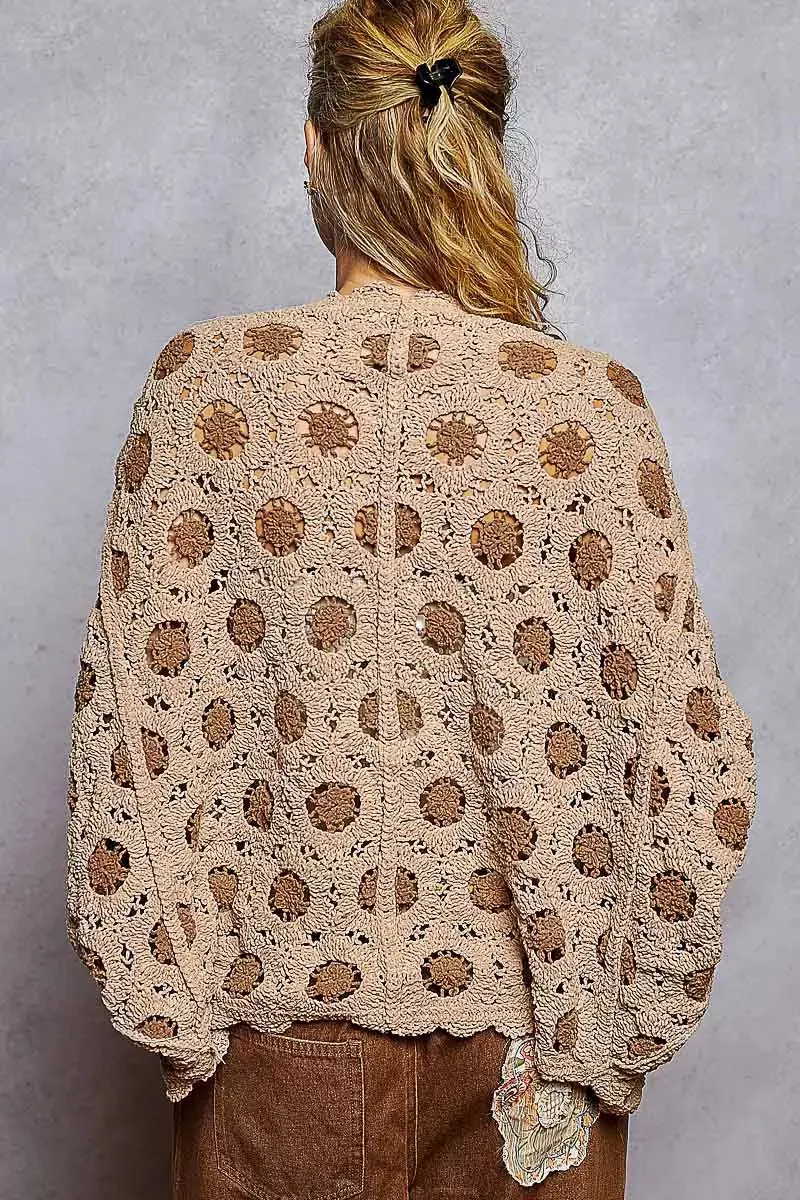 POL Openwork V-Neck Chenille Cardigan with Contrast Floral sold by Charming Charlie product image thumbnail 4