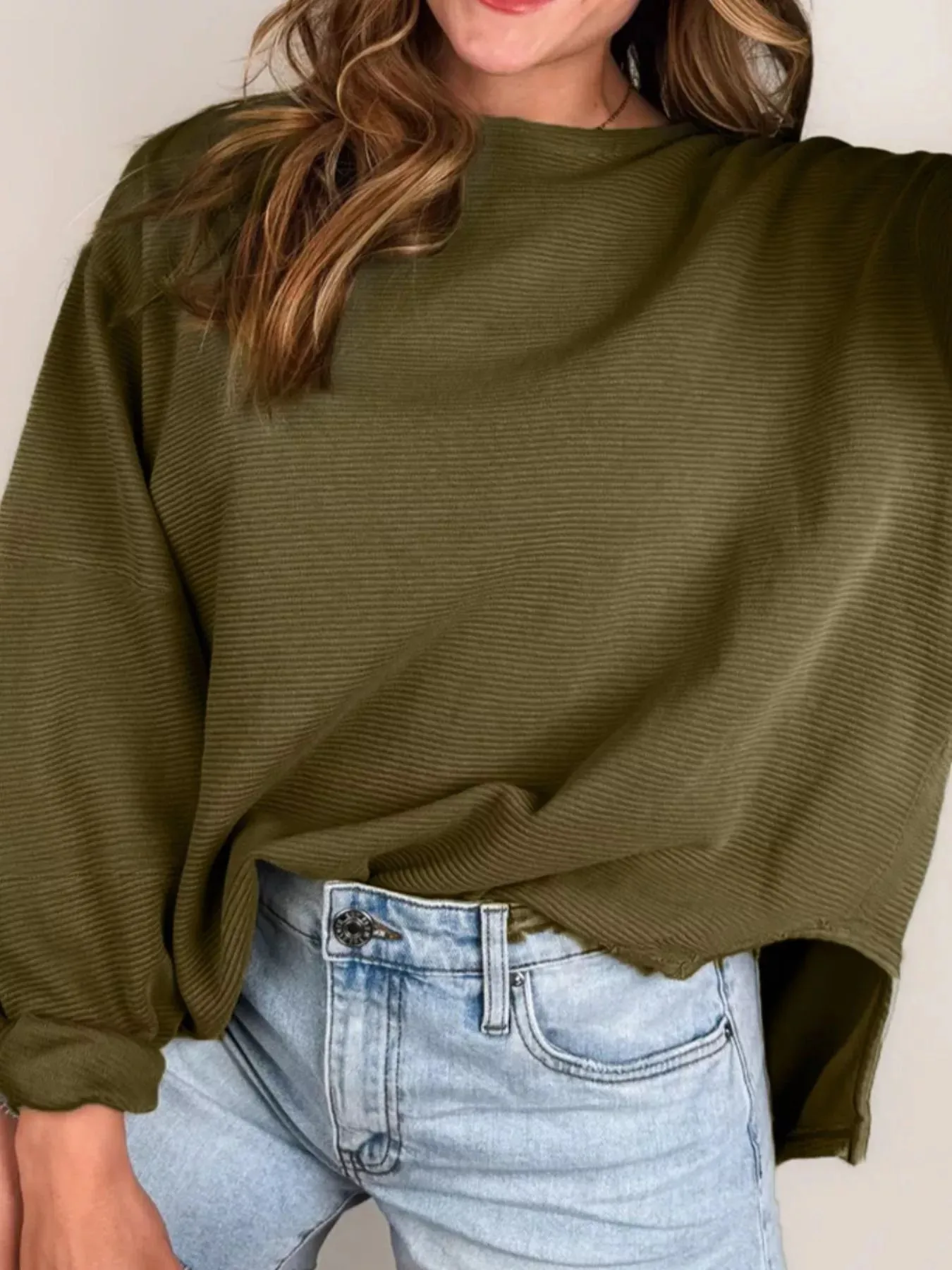 Ribbed Knit Oversized Sweatshirt sold by Charming Charlie product image thumbnail 3