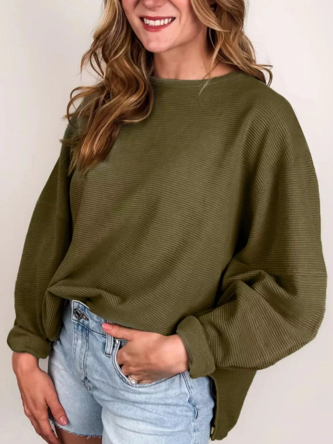 Ribbed Knit Oversized Sweatshirt sold by Charming Charlie