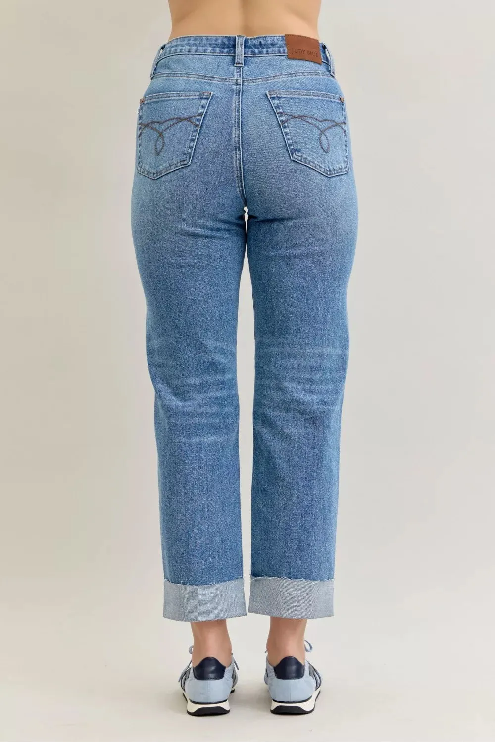 Judy Blue High Waist Bf Criss-cross Mild Destroy Jeans with Single Cuff sold by Charming Charlie product image thumbnail 5