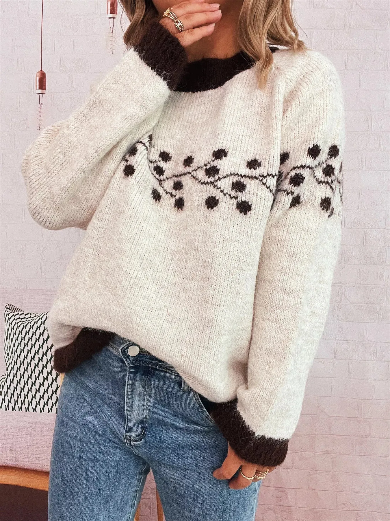 Contrast Hem Round Neck Sweater sold by Charming Charlie