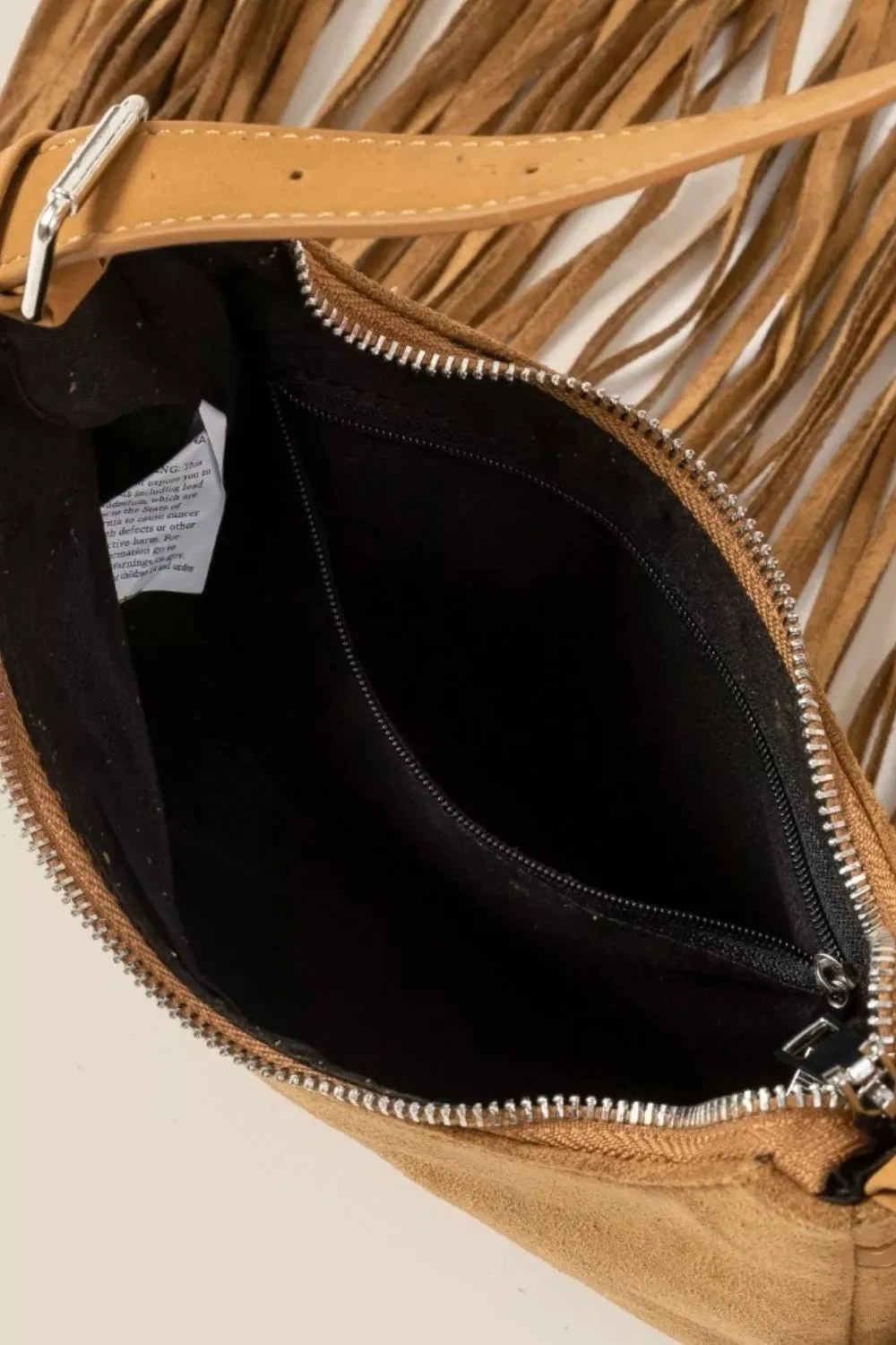 Fame Suede Fringe Crossbody Bag sold by Charming Charlie product image thumbnail 4
