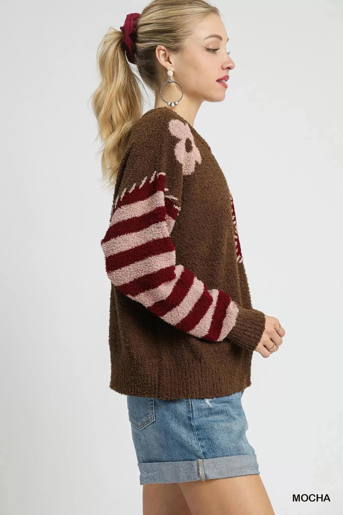 Umgee Flower Jacquard Striped Long Sleeve Sweater sold by Charming Charlie product image thumbnail 3