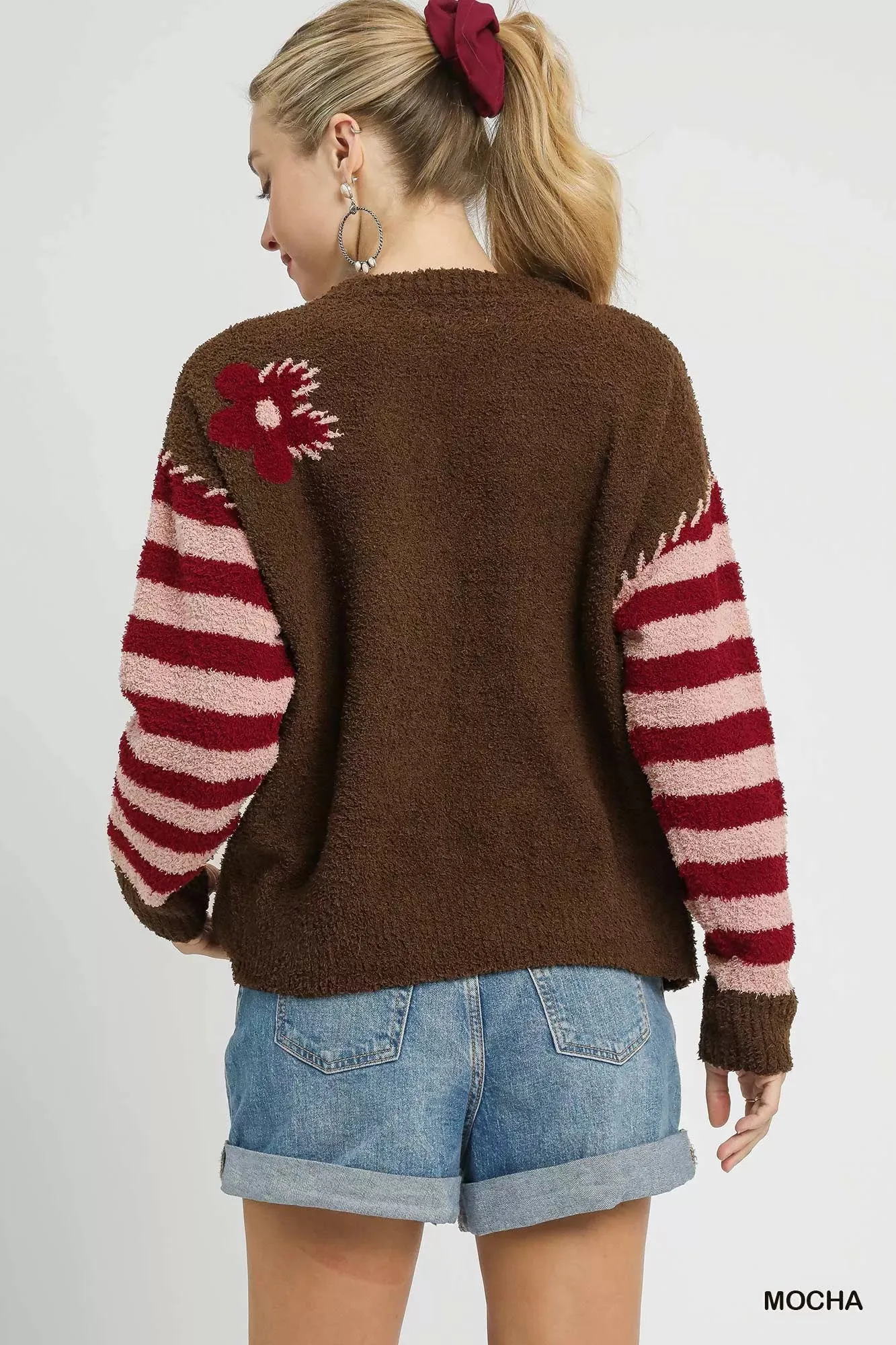 Umgee Flower Jacquard Striped Long Sleeve Sweater sold by Charming Charlie product image thumbnail 4