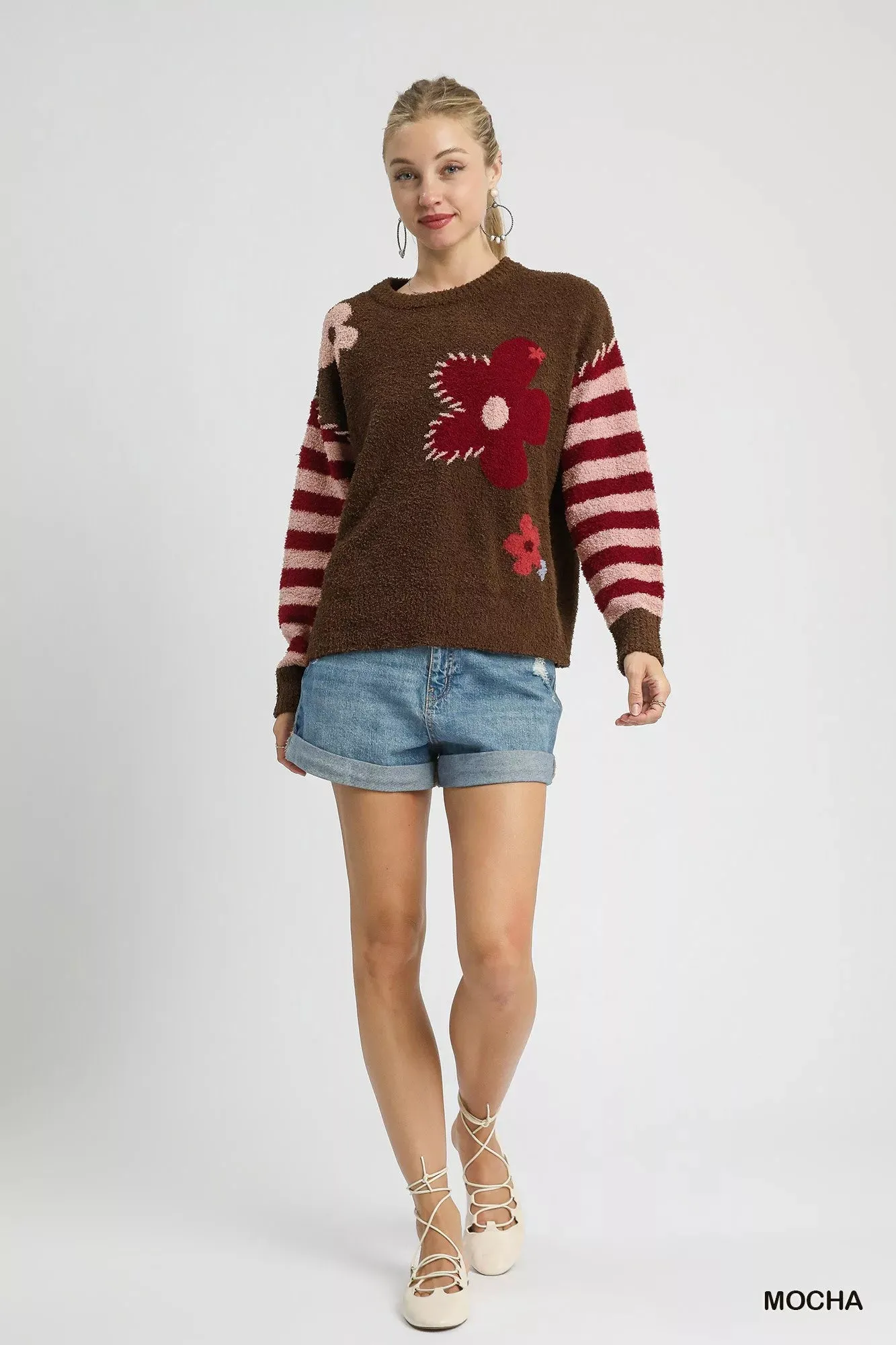 Umgee Flower Jacquard Striped Long Sleeve Sweater sold by Charming Charlie product image thumbnail 5