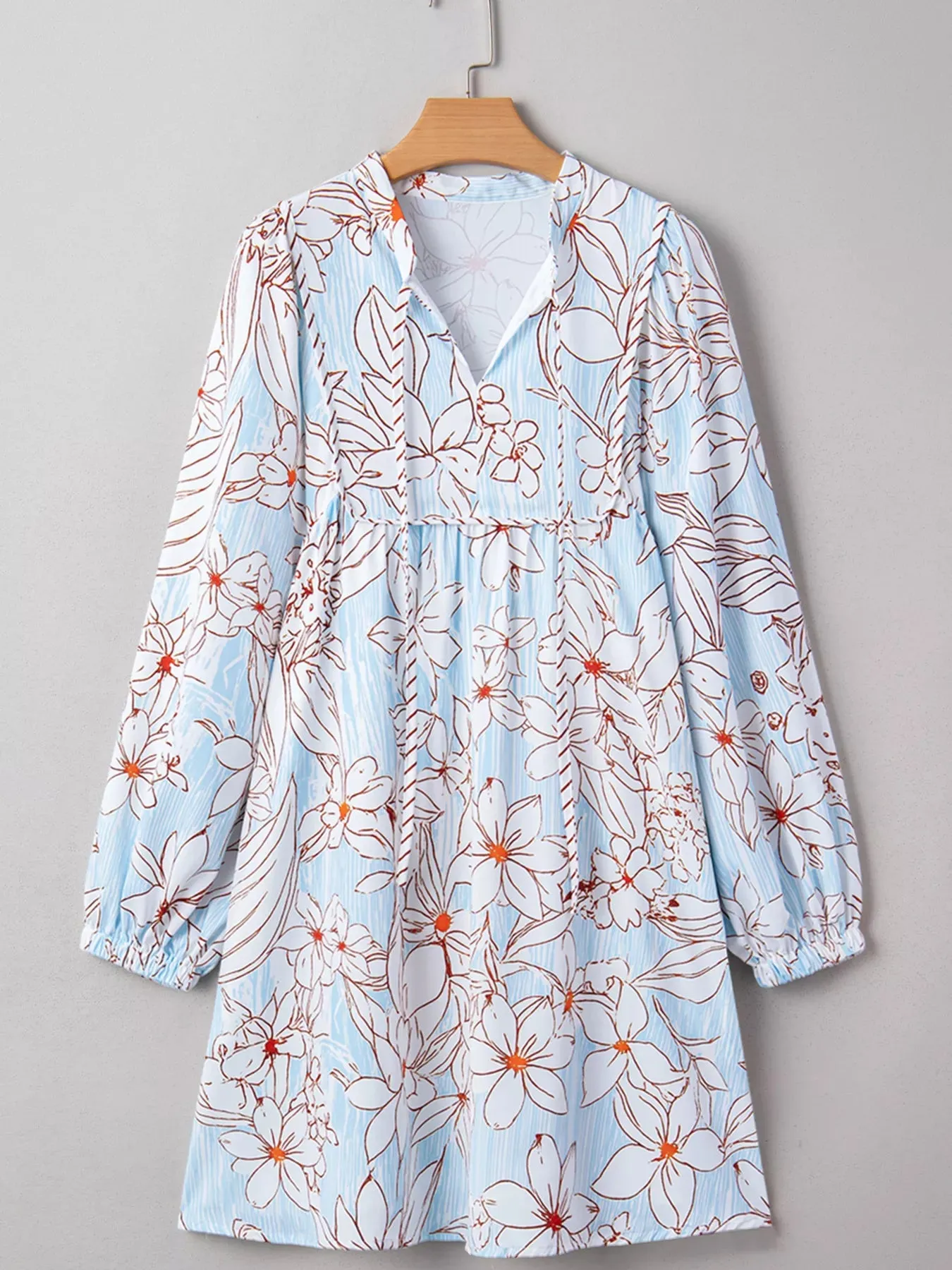 Floral Print Tie Neck Long Sleeve Mini Dress sold by Charming Charlie product image thumbnail 3