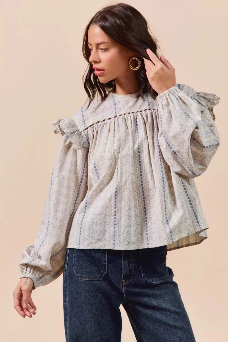 SO ME Floral Cotton Print Ruffled Long Sleeve Blouse sold by Charming Charlie product image thumbnail 5
