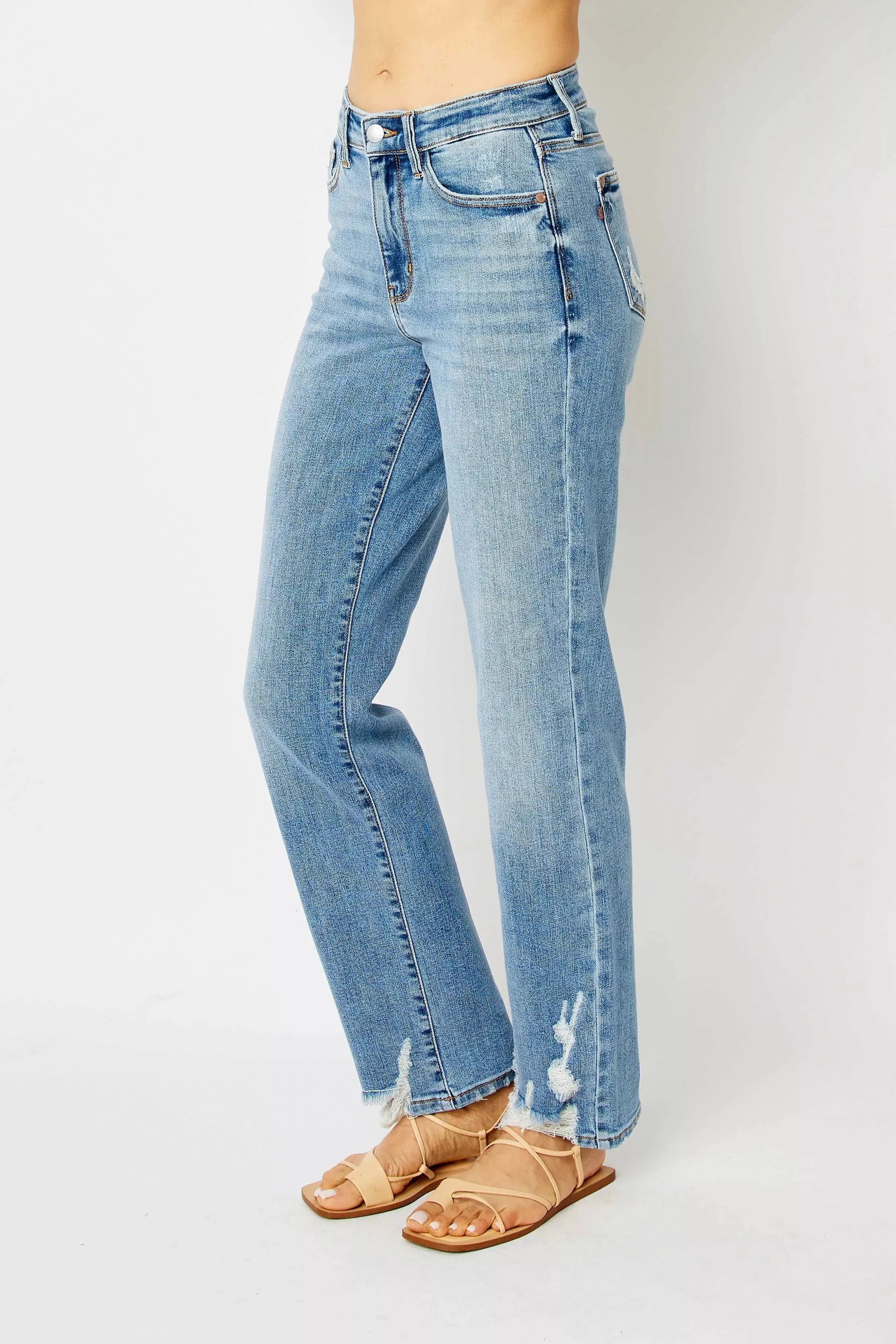 Judy Blue Full Size High Waist Straight Jeans with Heavy Destroy Plus Size sold by Charming Charlie product image thumbnail 3