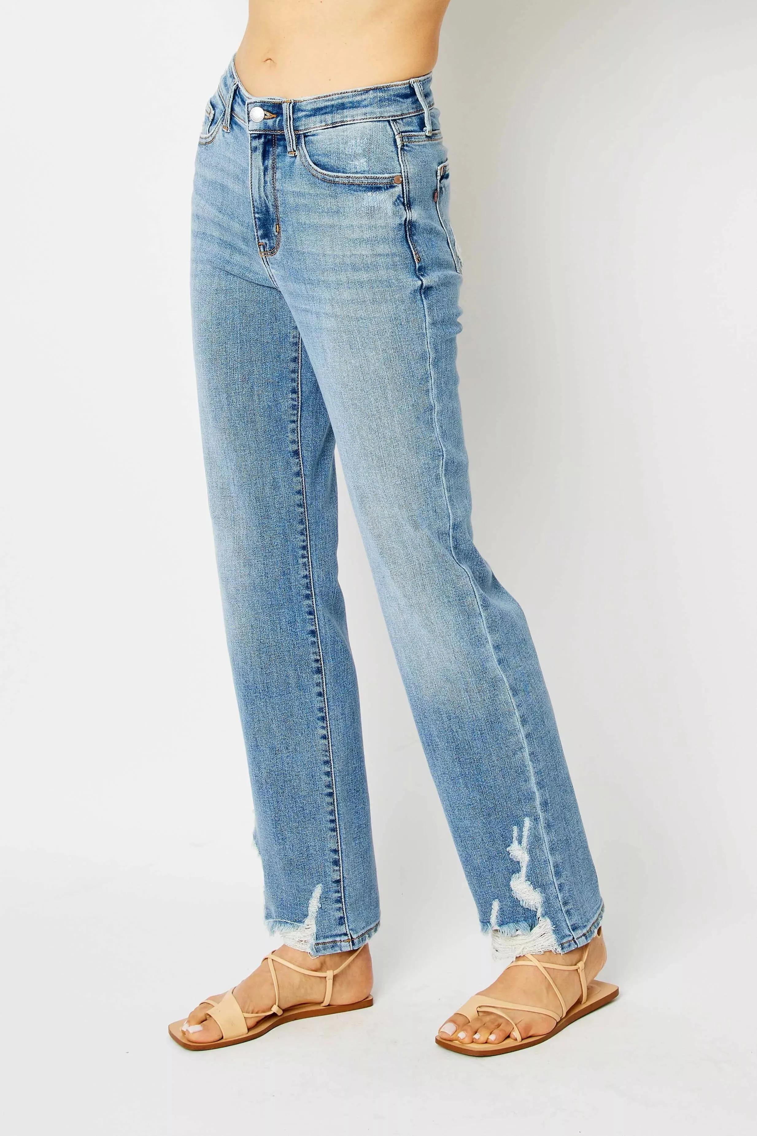 Judy Blue Full Size High Waist Straight Jeans with Heavy Destroy Plus Size sold by Charming Charlie product image thumbnail 4