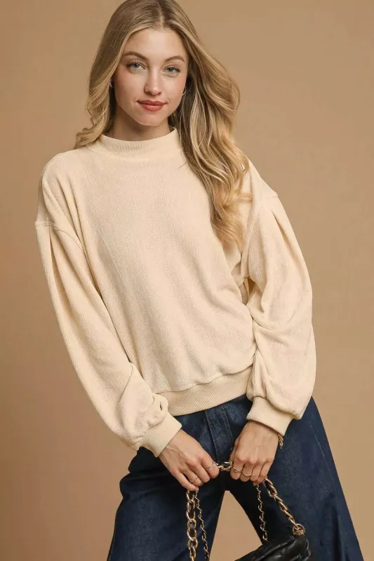 Umgee Velour Crewneck Balloon Sleeve Sweatshirt sold by Charming Charlie
