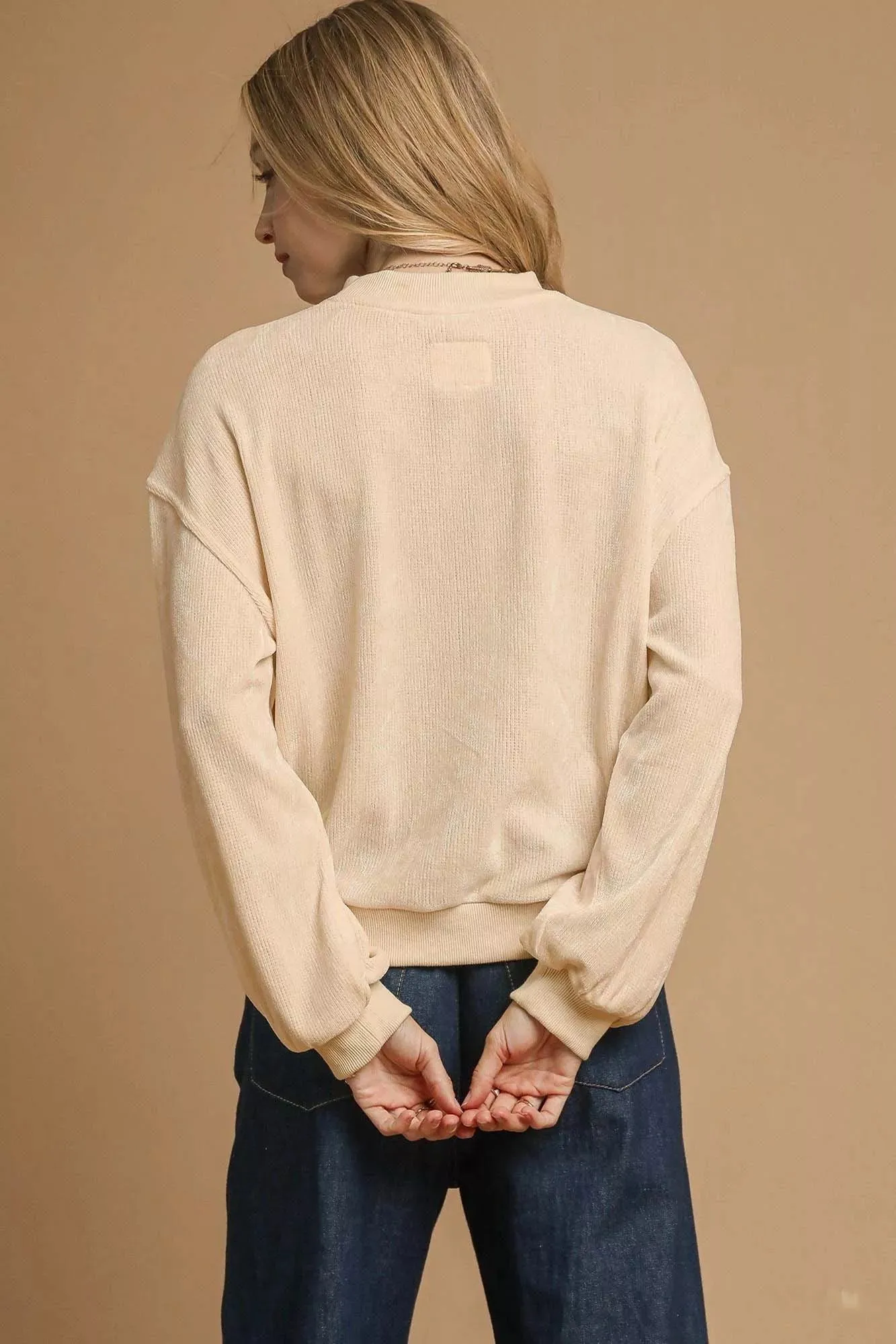 Umgee Velour Crewneck Balloon Sleeve Sweatshirt sold by Charming Charlie product image thumbnail 3