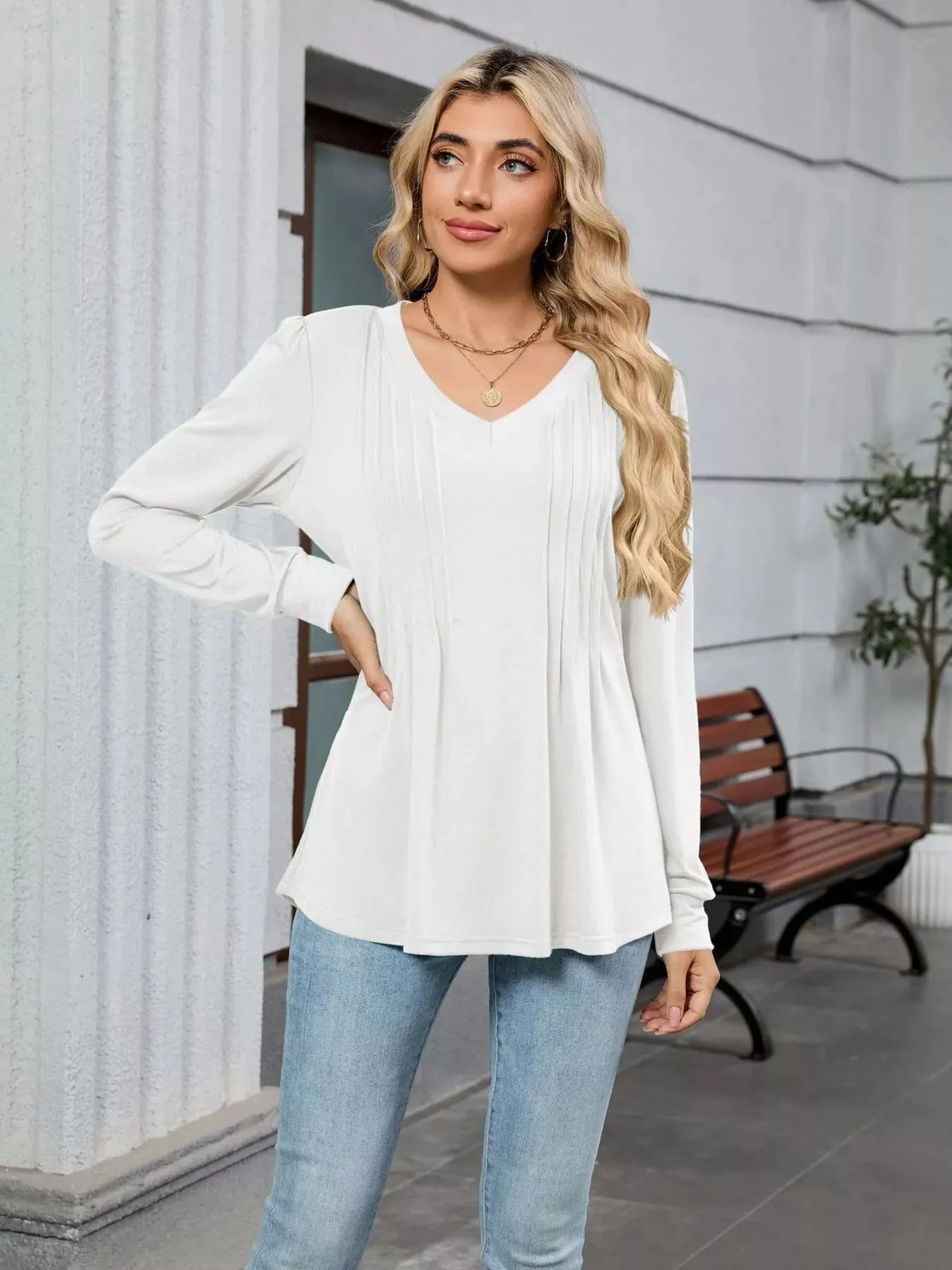 V-Neck Long Sleeve Relaxed Fit T-Shirt sold by Charming Charlie