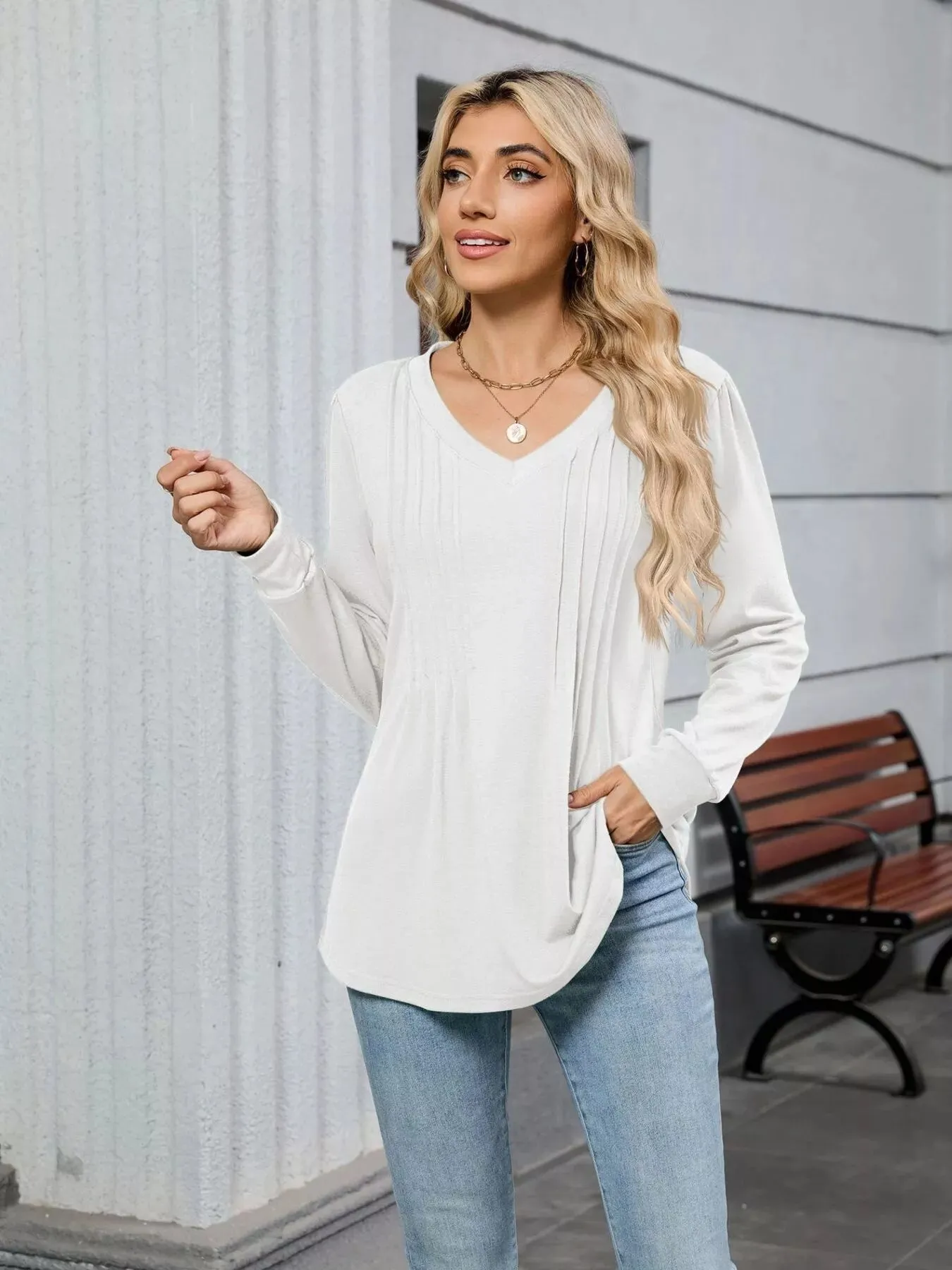 V-Neck Long Sleeve Relaxed Fit T-Shirt sold by Charming Charlie product image thumbnail 5
