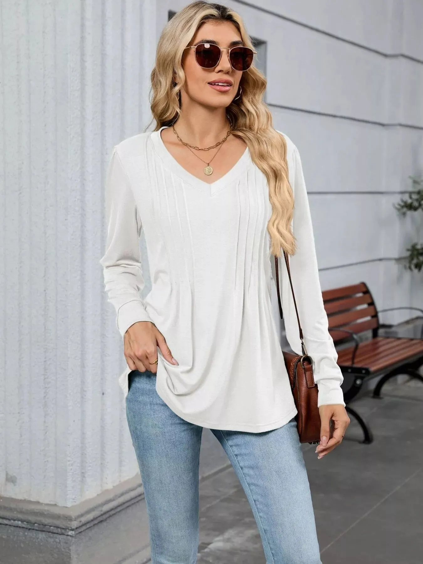 V-Neck Long Sleeve Relaxed Fit T-Shirt sold by Charming Charlie product image thumbnail 3