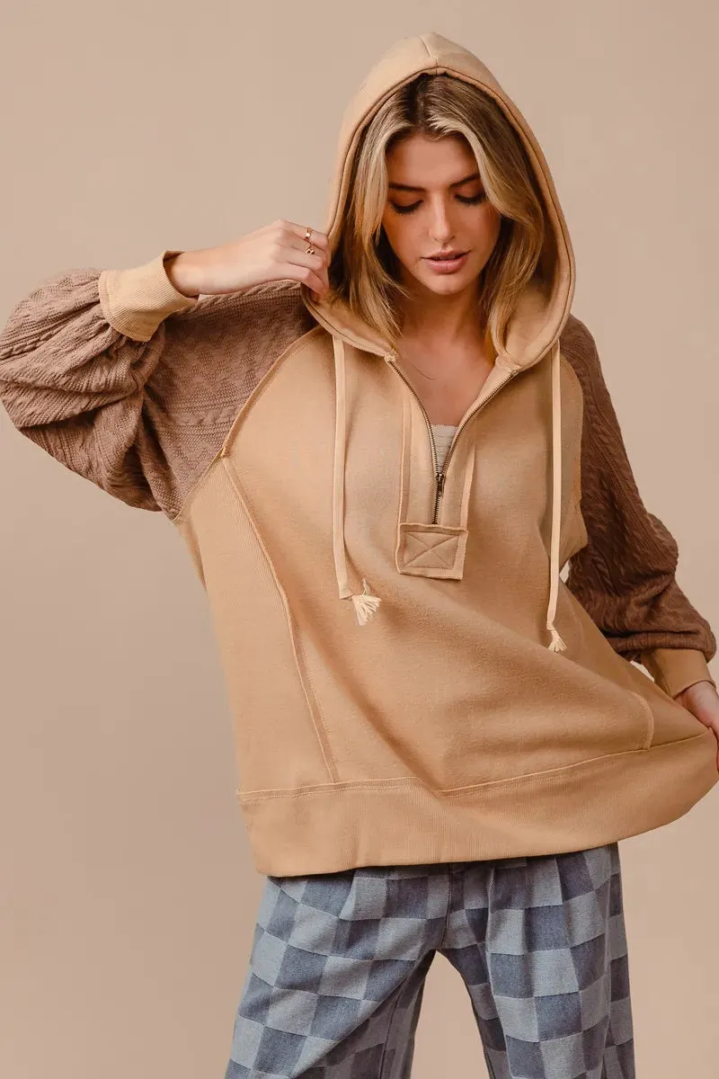 BiBi Half Zip French Terry Hoodie with Kint Sleeves sold by Charming Charlie product image thumbnail 4