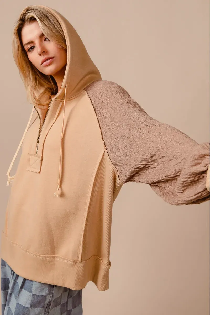 BiBi Half Zip French Terry Hoodie with Kint Sleeves sold by Charming Charlie product image thumbnail 5