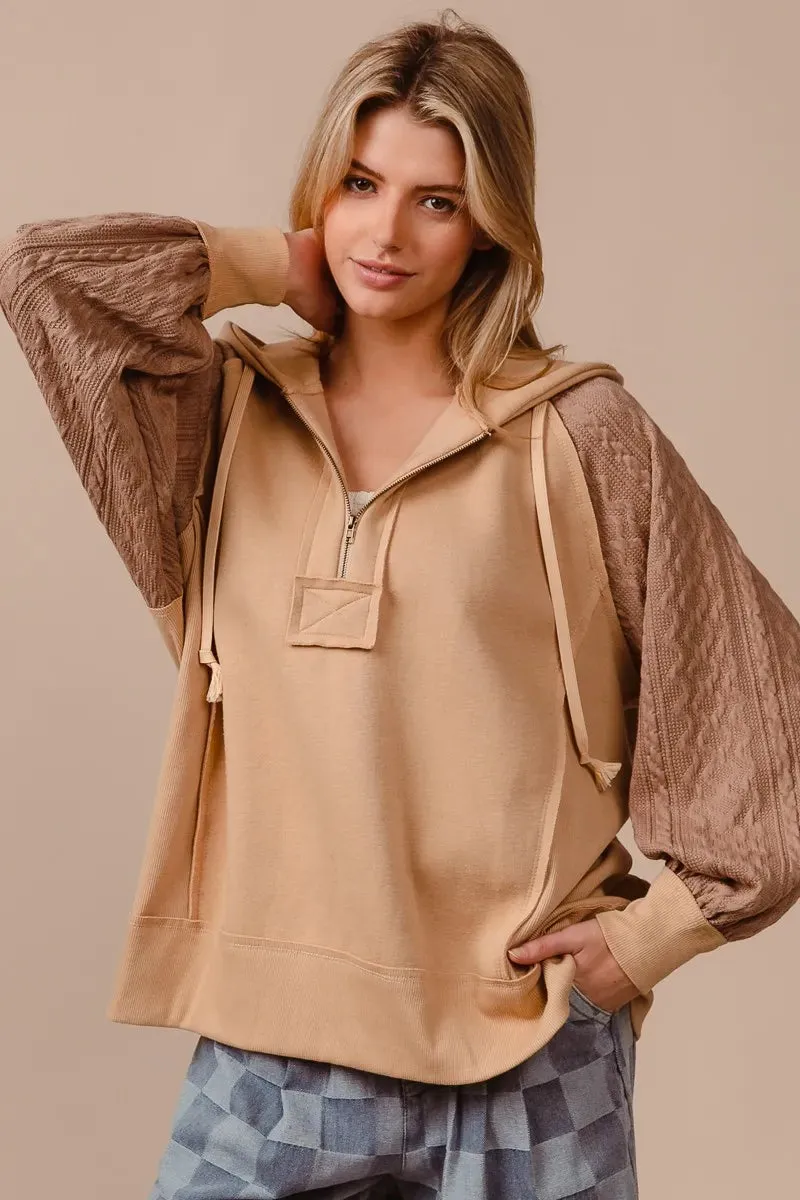 BiBi Half Zip French Terry Hoodie with Kint Sleeves sold by Charming Charlie product image thumbnail 3