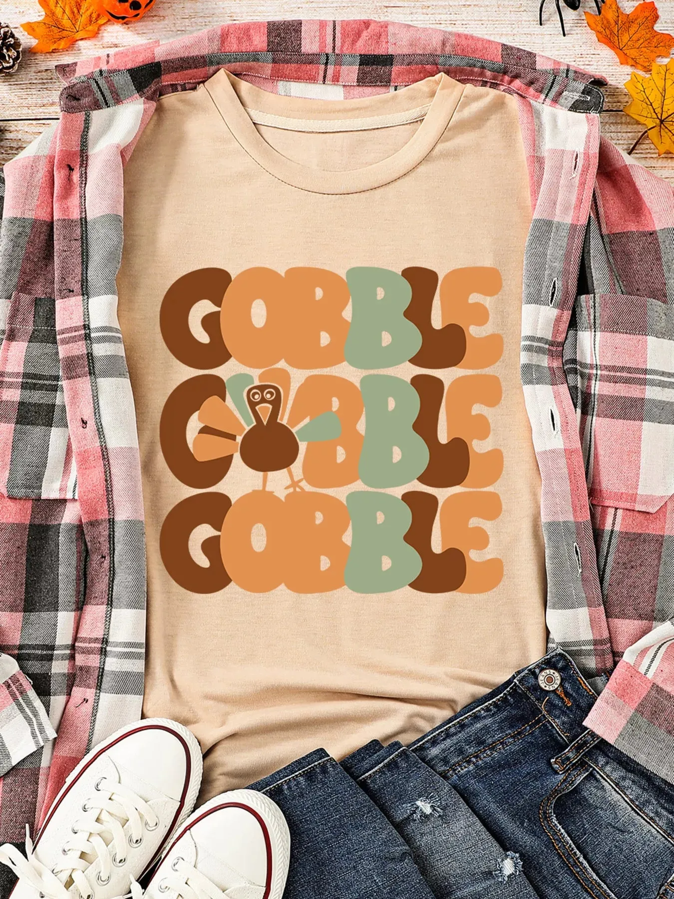 GOBBLE Turkey Graphic Thanksgiving Round Neck Tee sold by Charming Charlie product image thumbnail 4